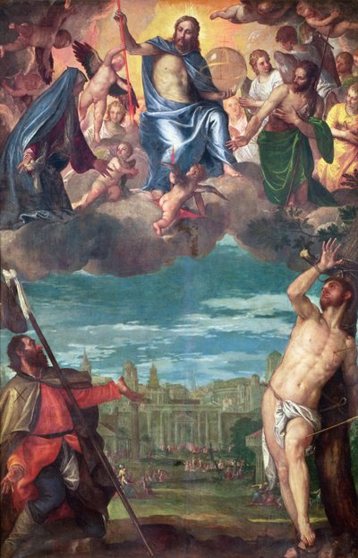 Christus stopt de Pest met de Gebeden van de Maagd, St. Rocco en St. Sebastian door Paolo Veronese